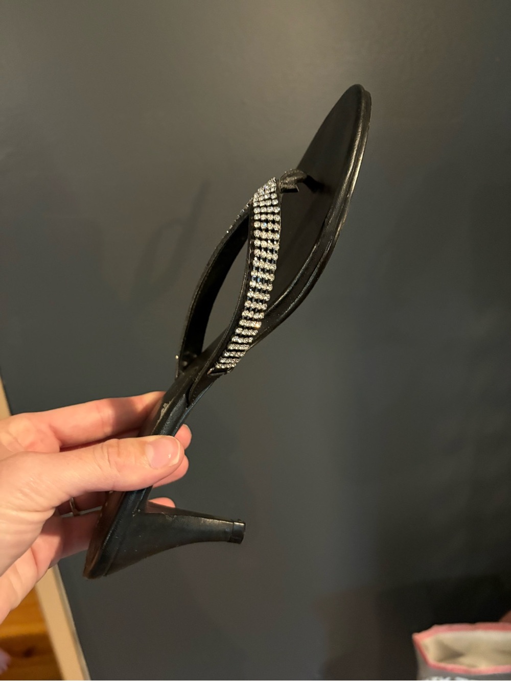 Black Rhinestone Kitten Heel